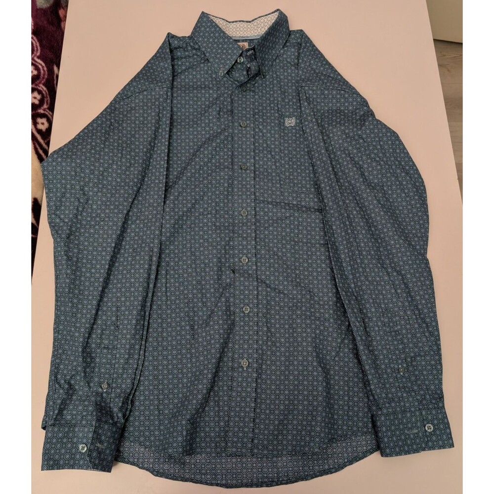 CINCH Men M Western Button Up Shirt MTW1105890 Blue Teal Geometric Medallion LS